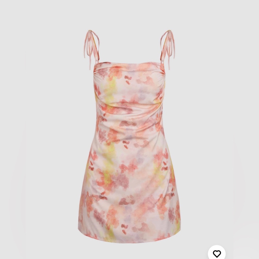Cider Watercolor Tie-Shoulder Mini Dress - Pink, Peach, Yellow